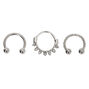 Anneaux de piercing cartilage strass torsad&eacute;s couleur argent&eacute; - Lot de 3,