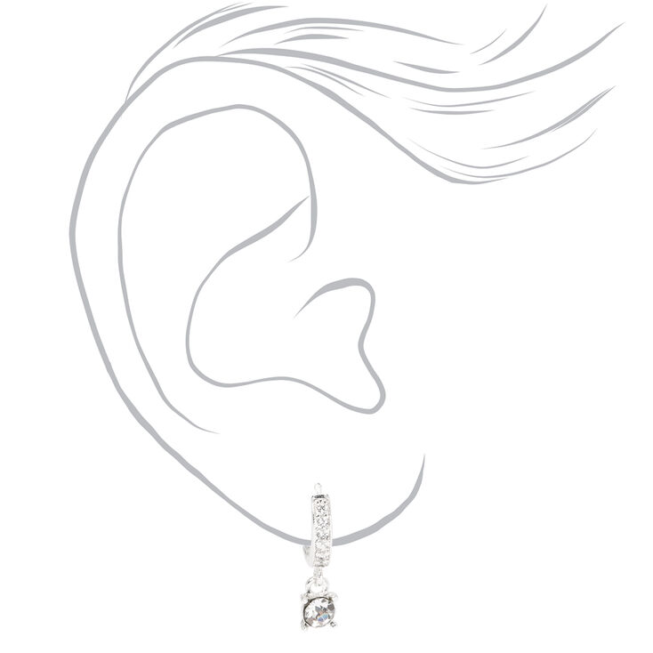 Silver 10MM Crystal Drop Huggie Hoop Earrings,