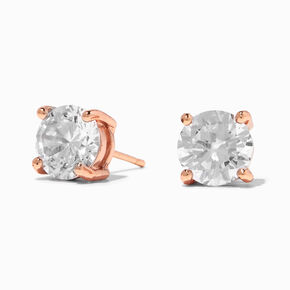 18K Gold Plated Rose Gold Cubic Zirconia 8MM Round Stud Earrings,