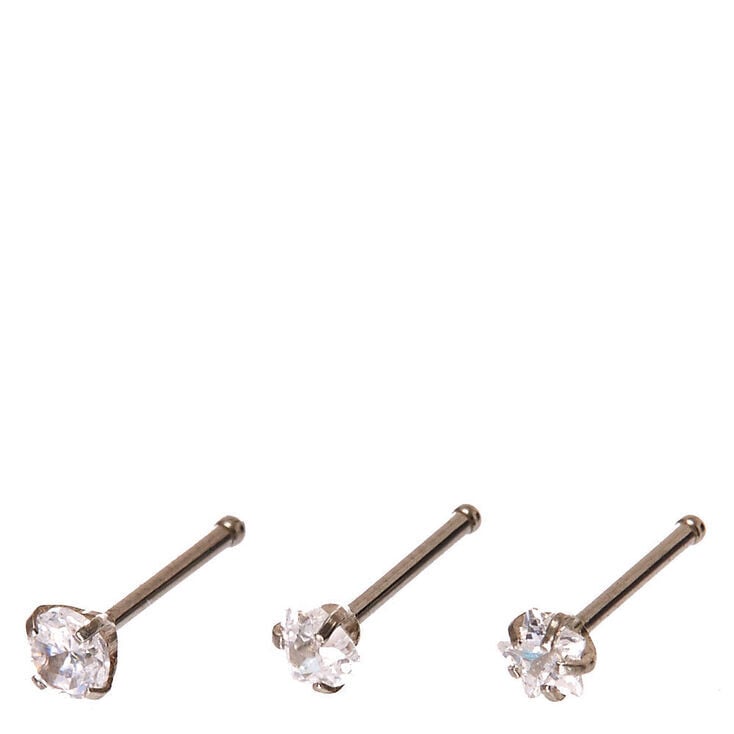Silver Cubic Zirconia 20G Mixed Shape Nose Studs - 3 Pack,