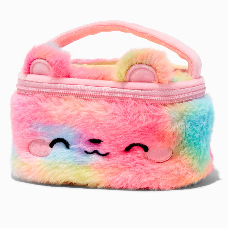 Claire&#39;s Club Rainbow Bear Furry Makeup Bag,