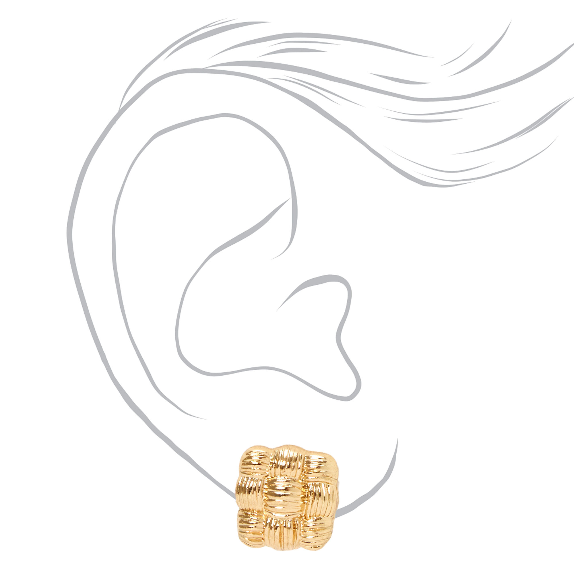 Quilted Square Stud Earrings - Gold,
