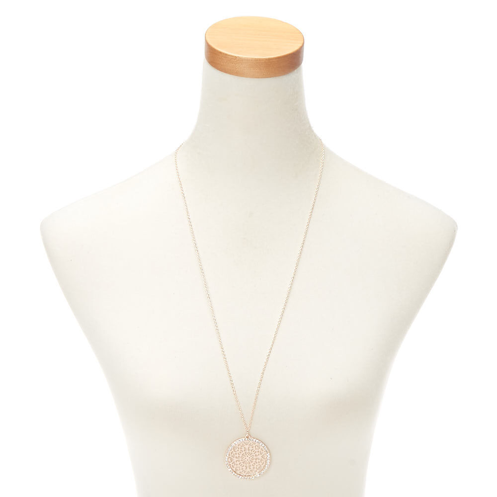 Gold Filigree Medallion Long Pendant Necklace,