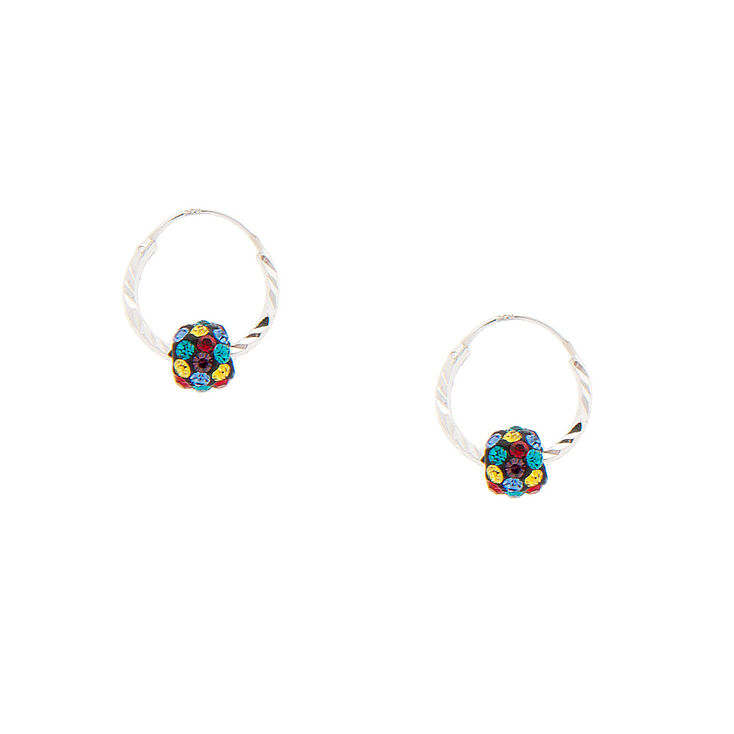 Sterling Silver 10MM Rainbow Fireball Hoop Earrings,