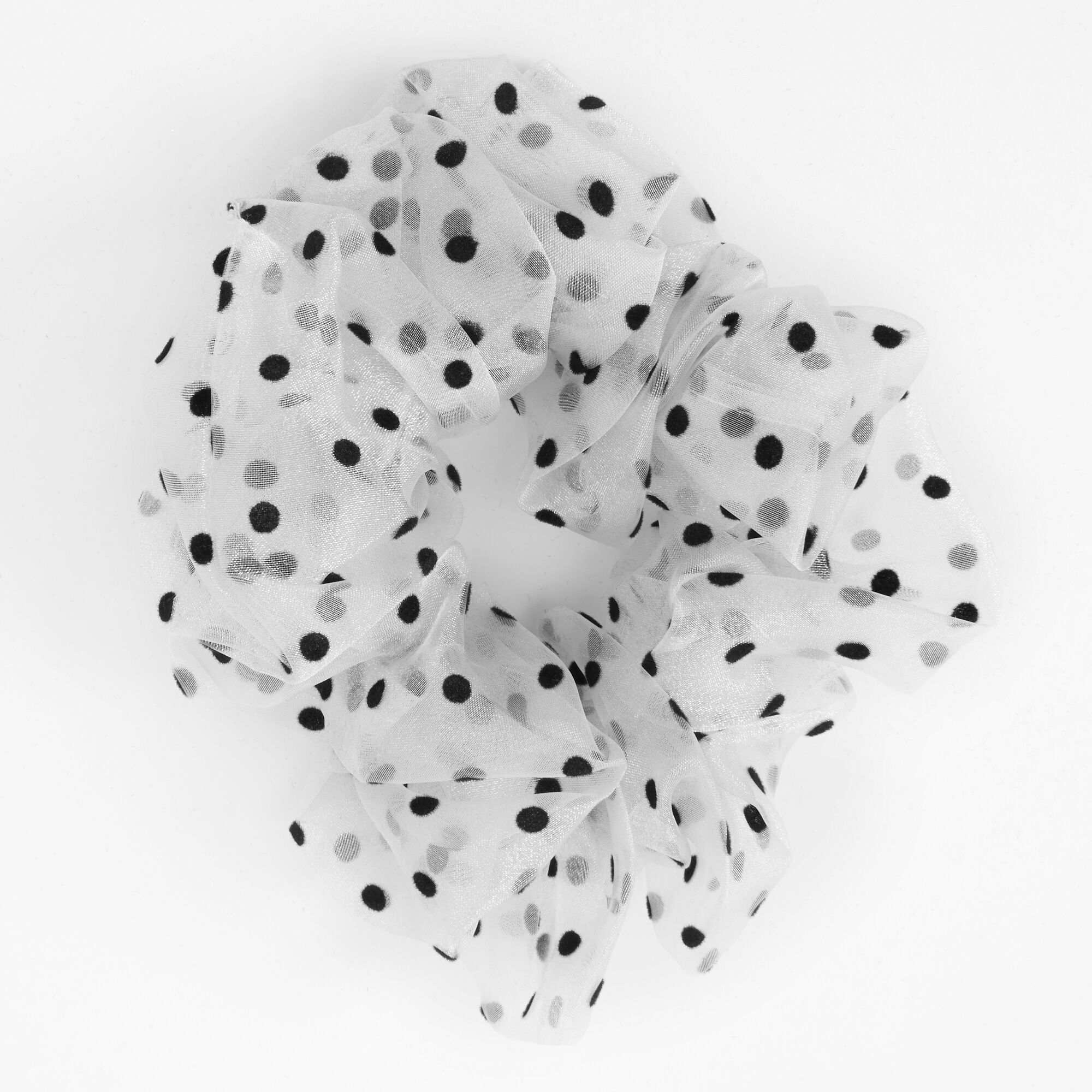 Giant Sheer Polka Dot Hair Scrunchie - White,