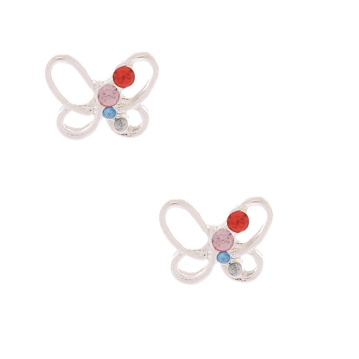 Claire's Clous d'oreille papillons ornés couleur argenté