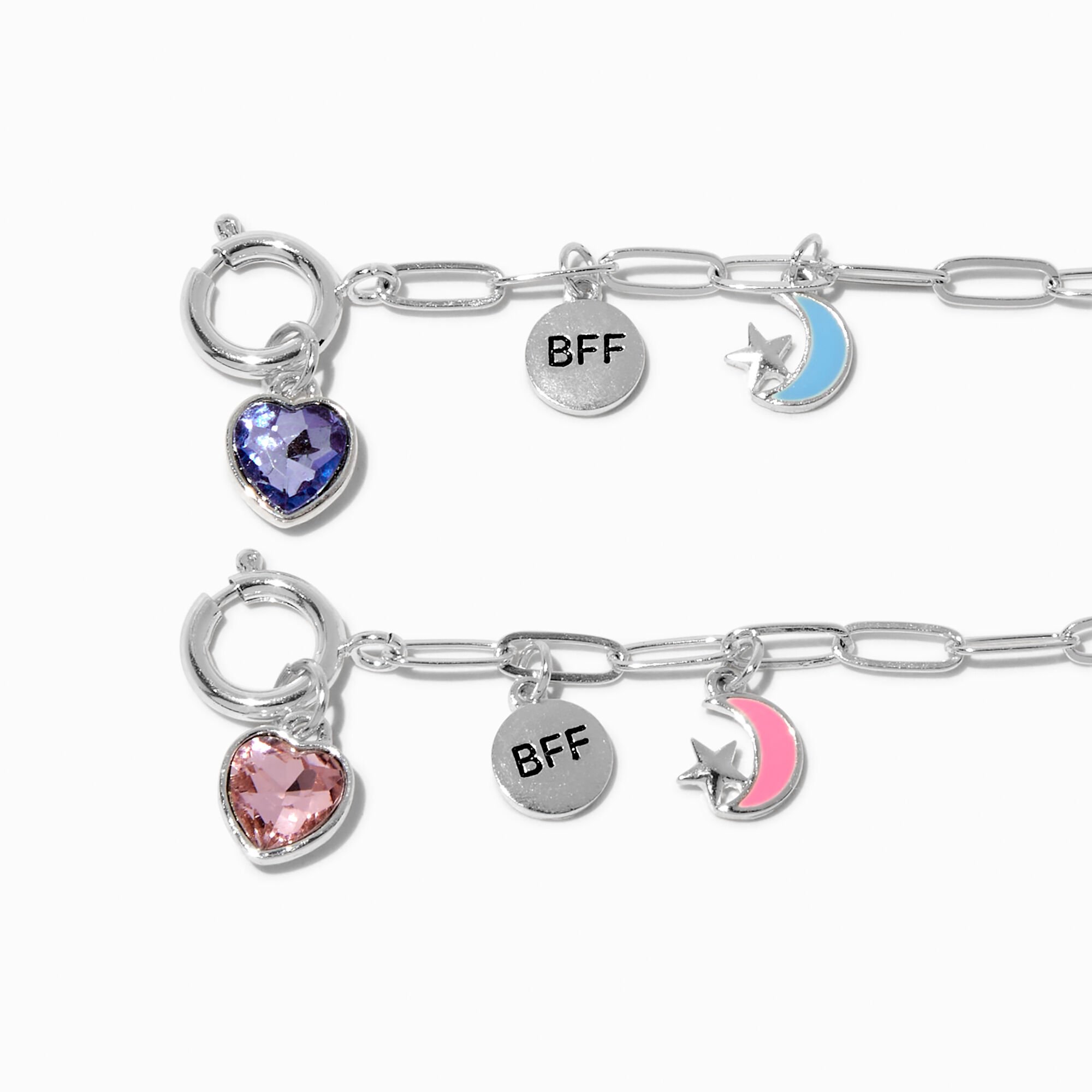 Bracelets à breloques cœur fendu couleur argentée Best Friends - Lot de 2,