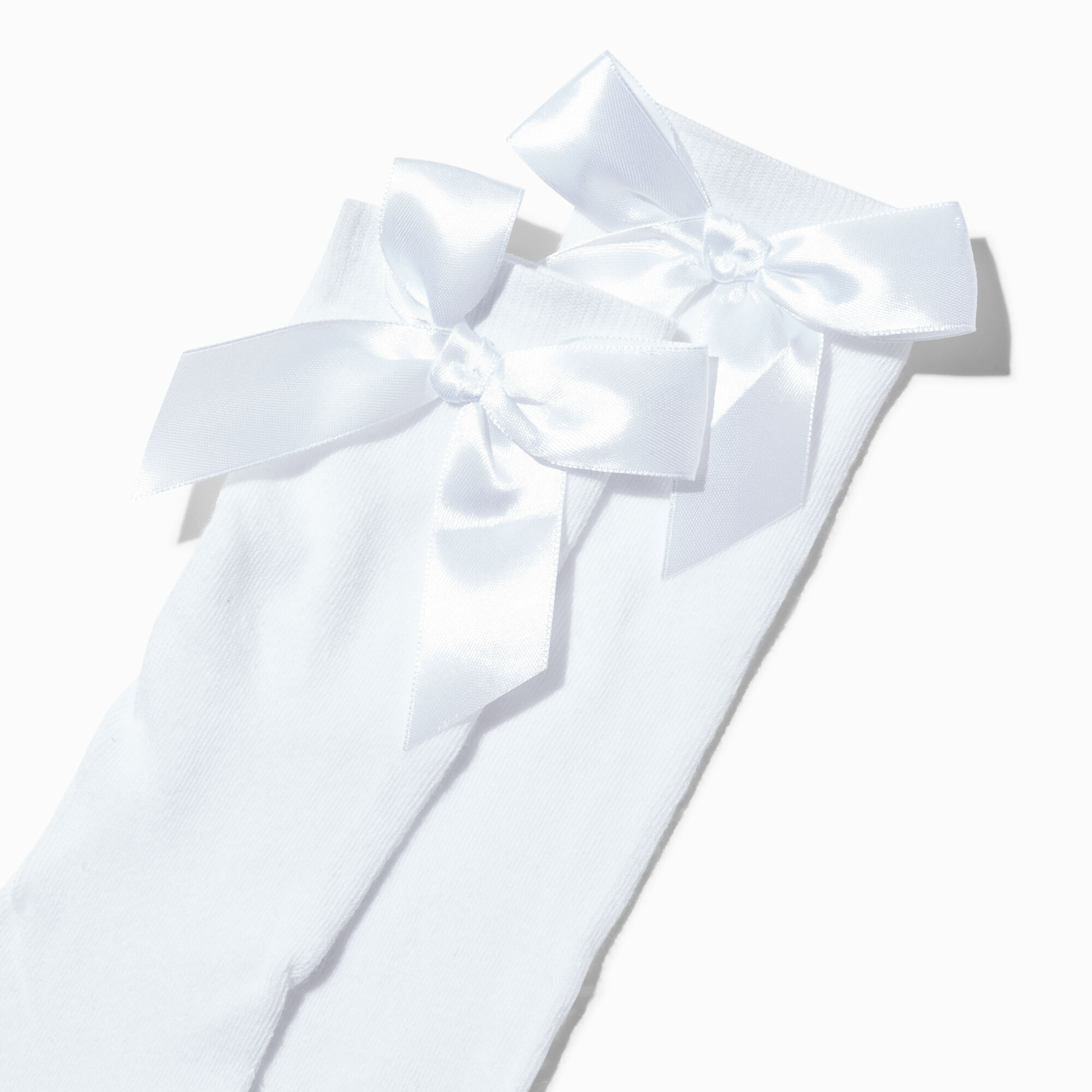 White Over The Knee Satin Bow Socks