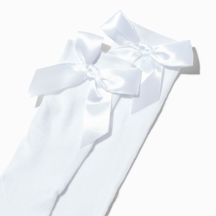 White Over The Knee Satin Bow Socks,