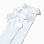 Chaussettes montantes satin&eacute;es blanches avec n&oelig;ud,