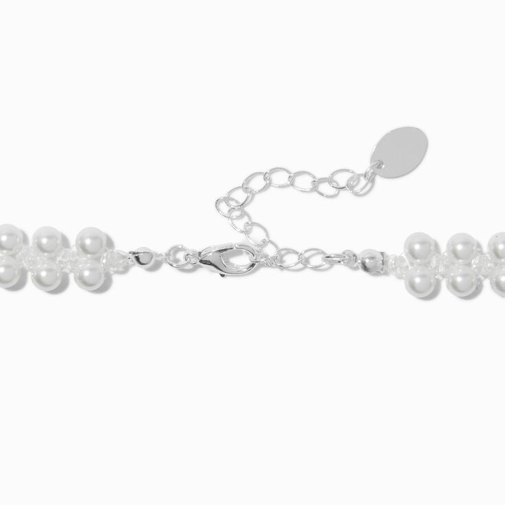 Silver-tone Double Row Pearl Choker Necklace,