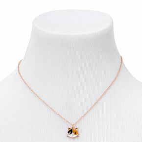 Gold Calico Cat Pendant Necklace,