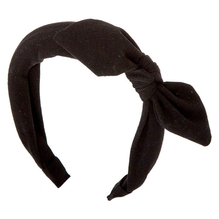 Black Solid Knotted Bow Headband,