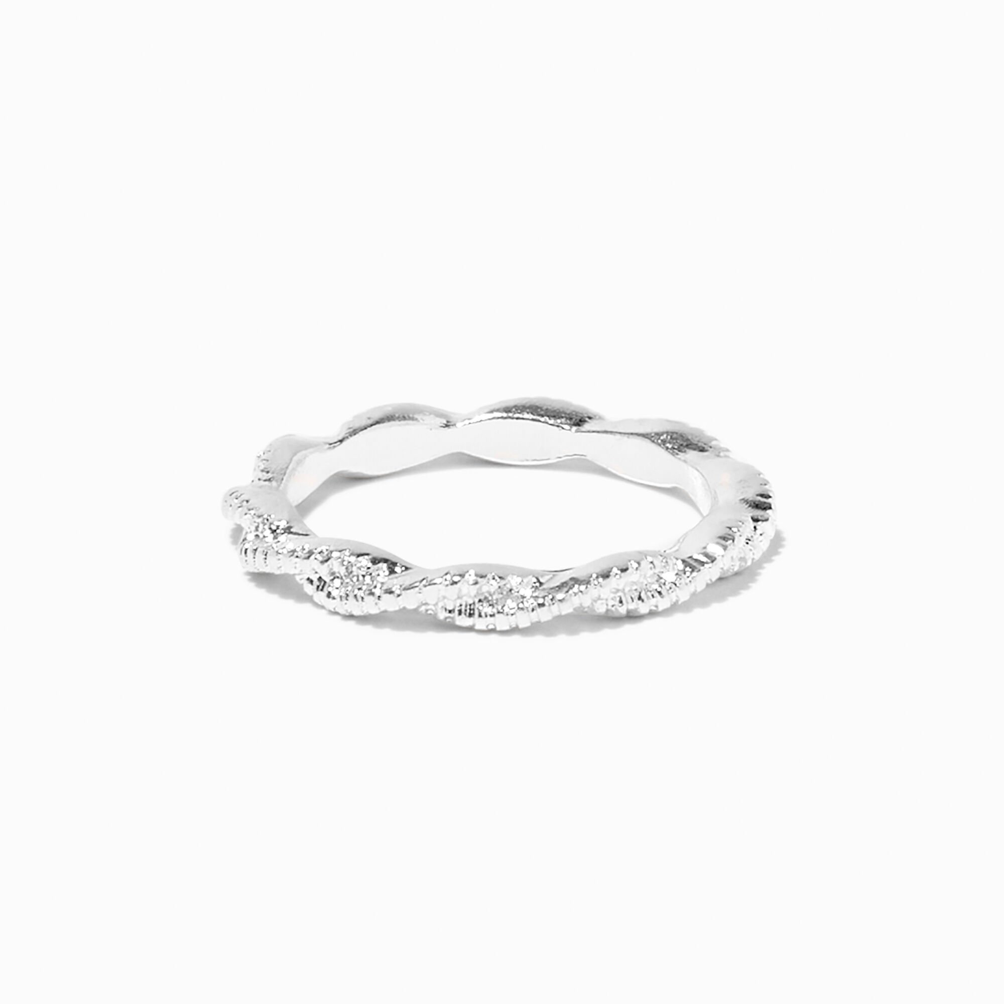 View Claires Tone Textured Twist Ring Silver information