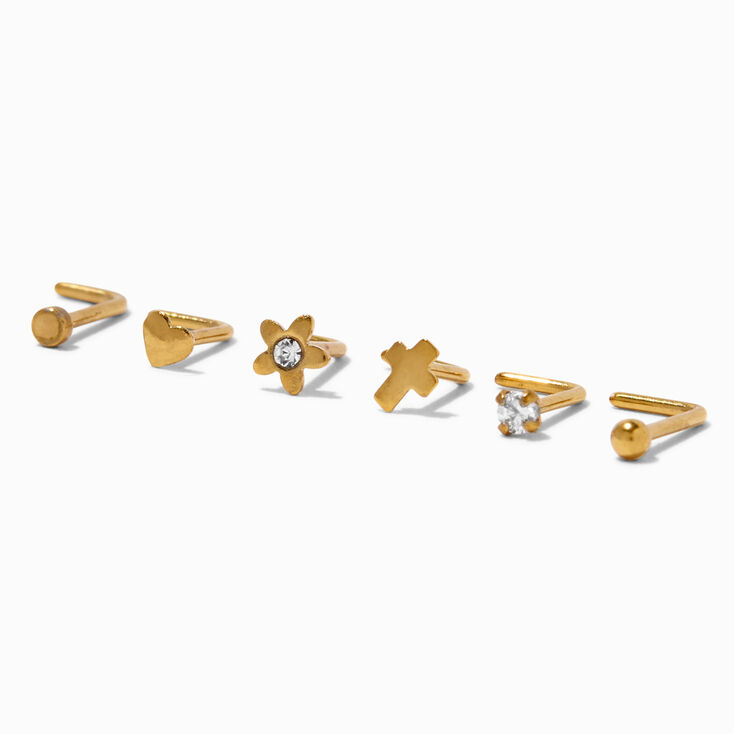 Gold Stainless Steel 20G Icon Nose Studs - 6 Pack,