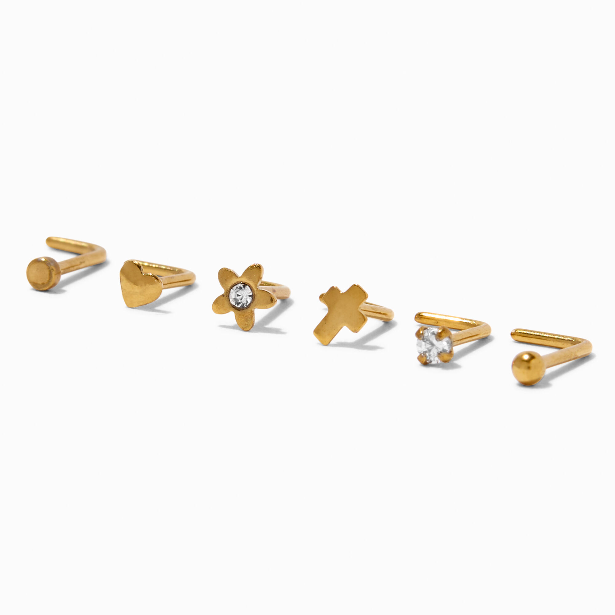View Claires Stainless Steel 20G Icon Nose Studs 6 Pack Gold information