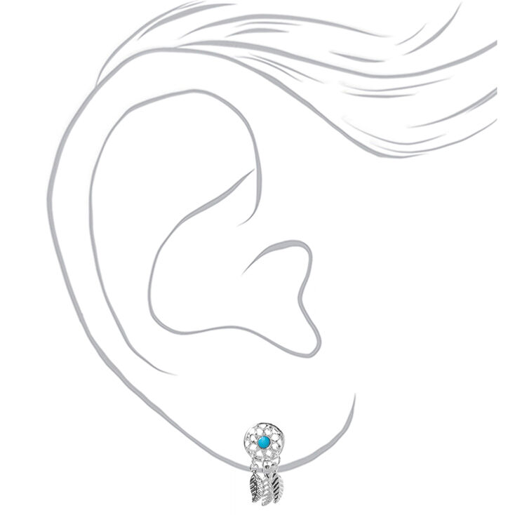 Silver Dreamcatcher Stud Earrings - Turquoise,