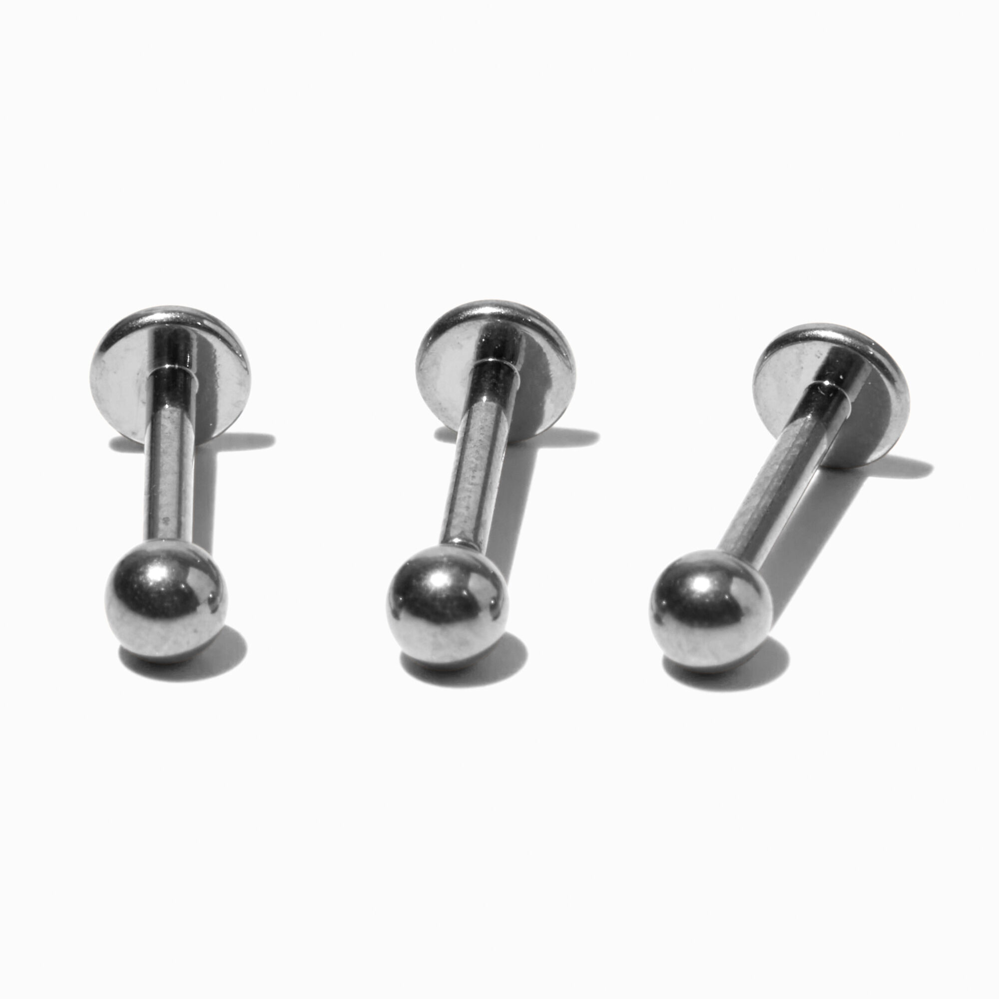 View Claires Tone Titanium 16G Tragus Flat Back Earrings 3 Pack Silver information