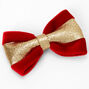 Gold Glitter Velvet Hair Bow Clip - Red,