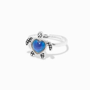 Silver-tone Mood Turtle Heart Ring ,