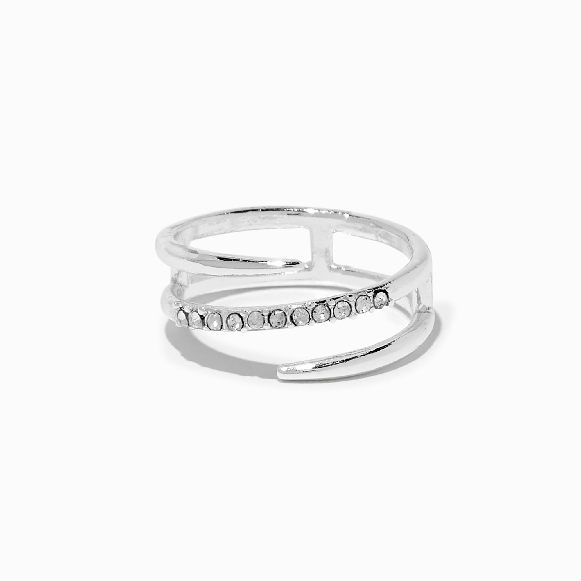 View Claires Tone Crystal Twisted Ring Silver information