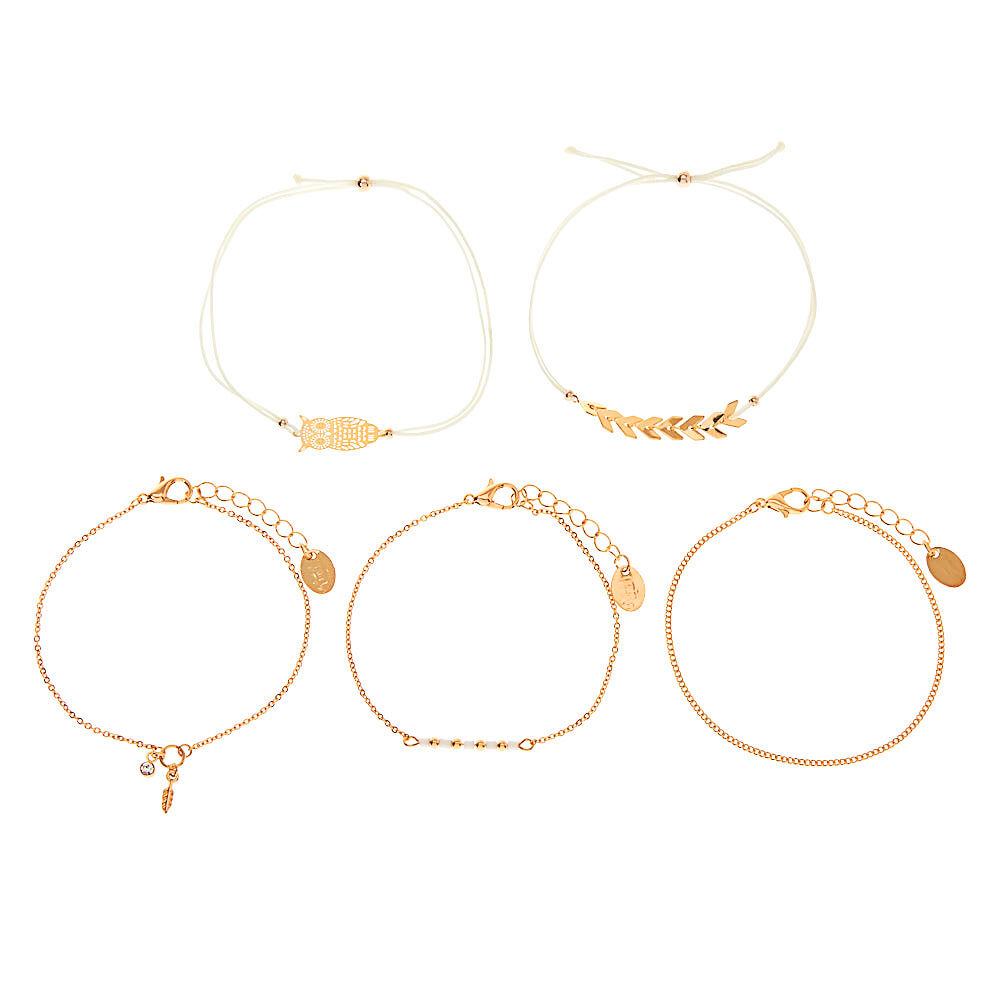 Gold Filigree Owl Bracelets - 5 Pack,
