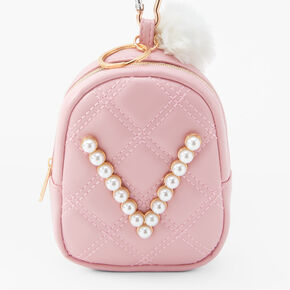 Initial Pearl Mini Backpack Keyring - Blush Pink, V,
