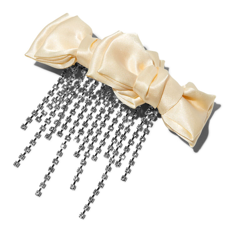 Ivory Bow Crystal Dangle Hair Clip,