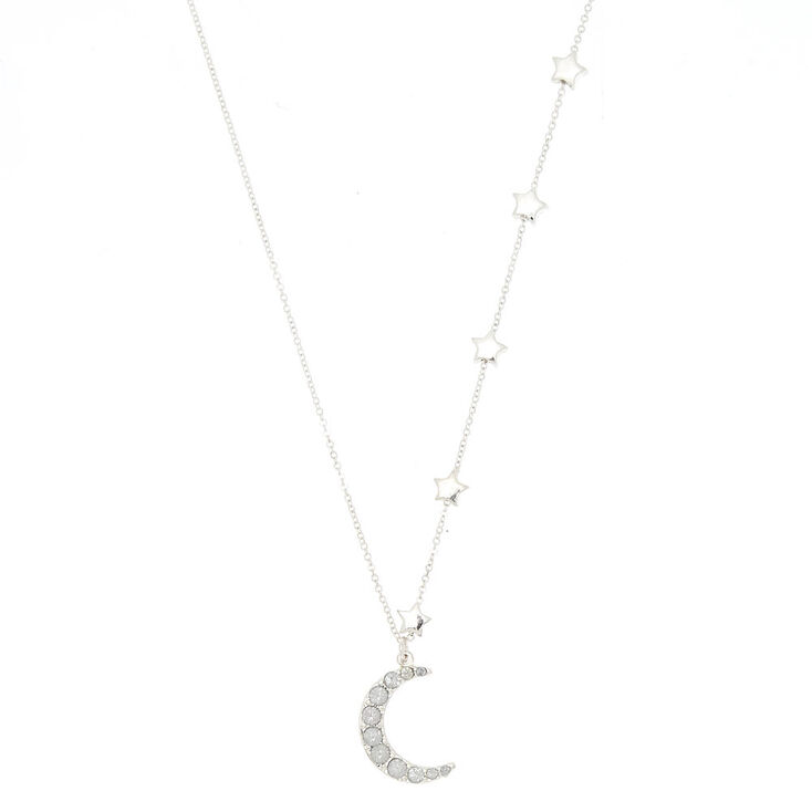 Silver Moon &amp; Stars Pendant Necklace,