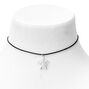 Silver Peace Turtle Charm Black Cord Choker Necklace,