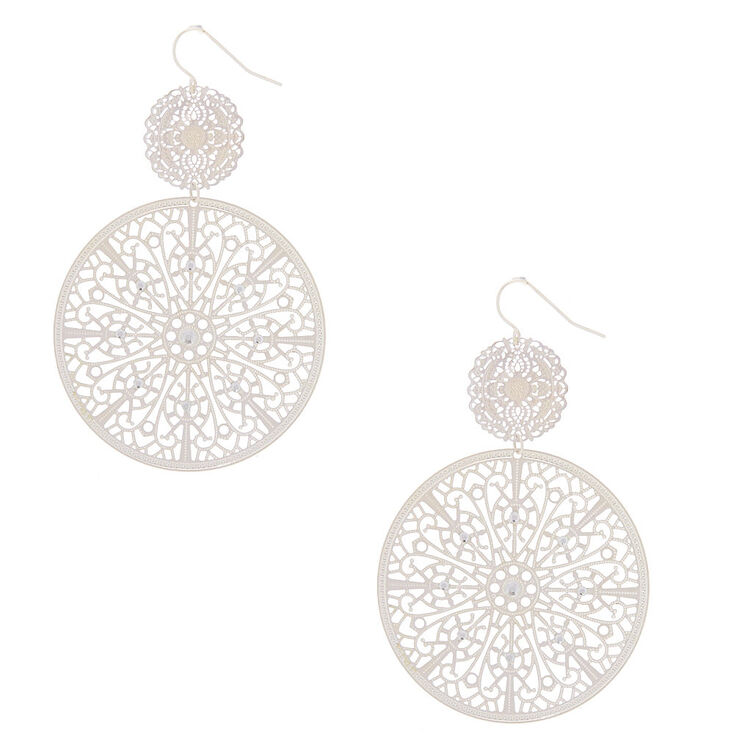 Claire's Pendantes doubles cercles à motif en filigrane couleur argenté 8 cm