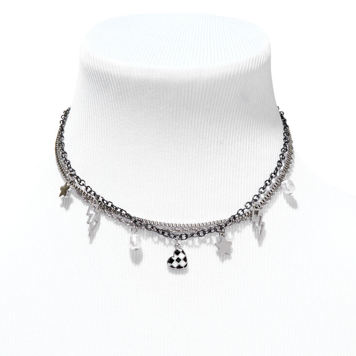 Black Charm Multi Strand Choker Necklace,