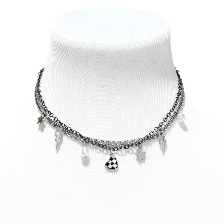 Black Charm Multi Strand Choker Necklace,