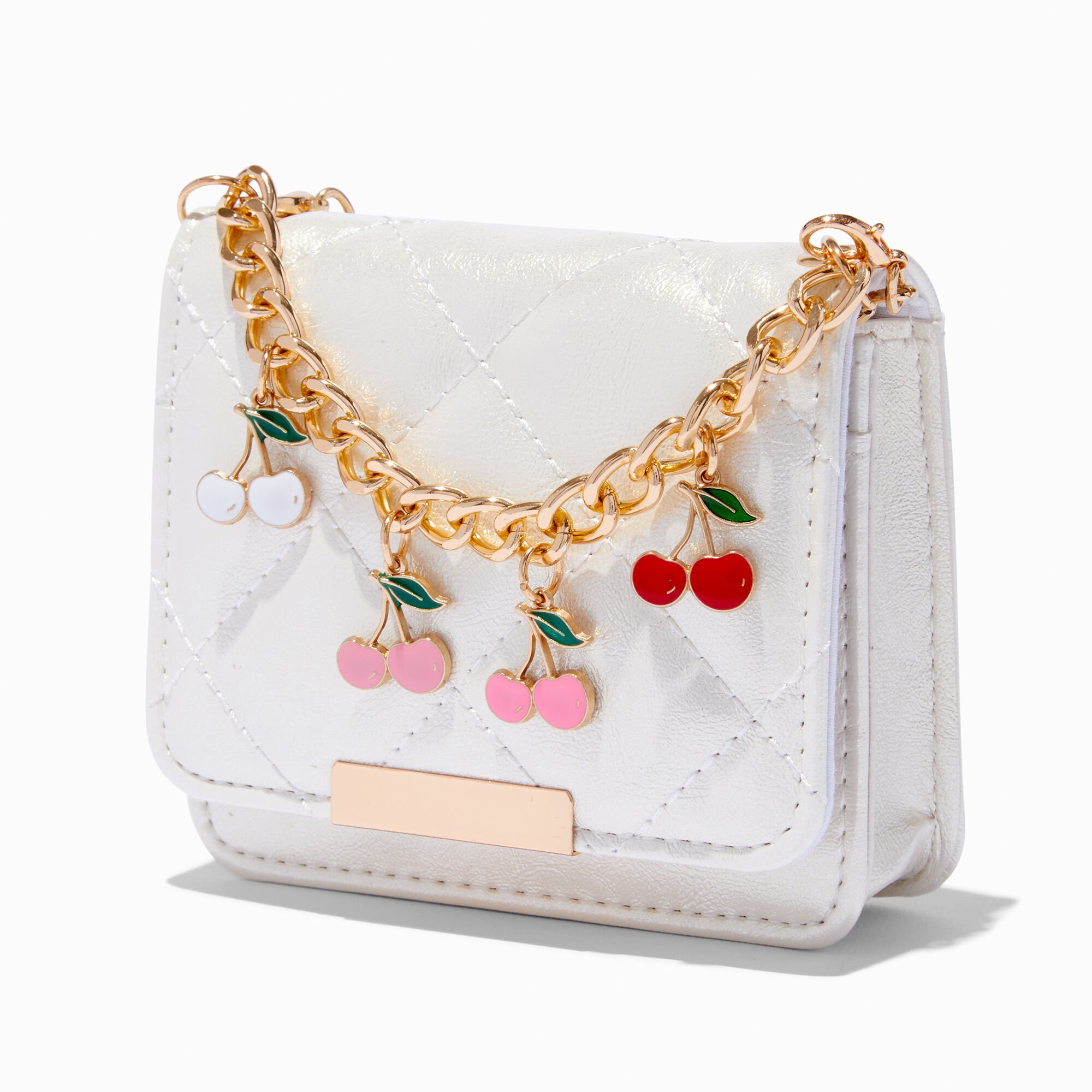 Cherry White Quilted Crossbody Wallet,