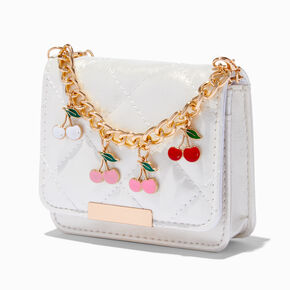 Cherry White Quilted Crossbody Wallet,