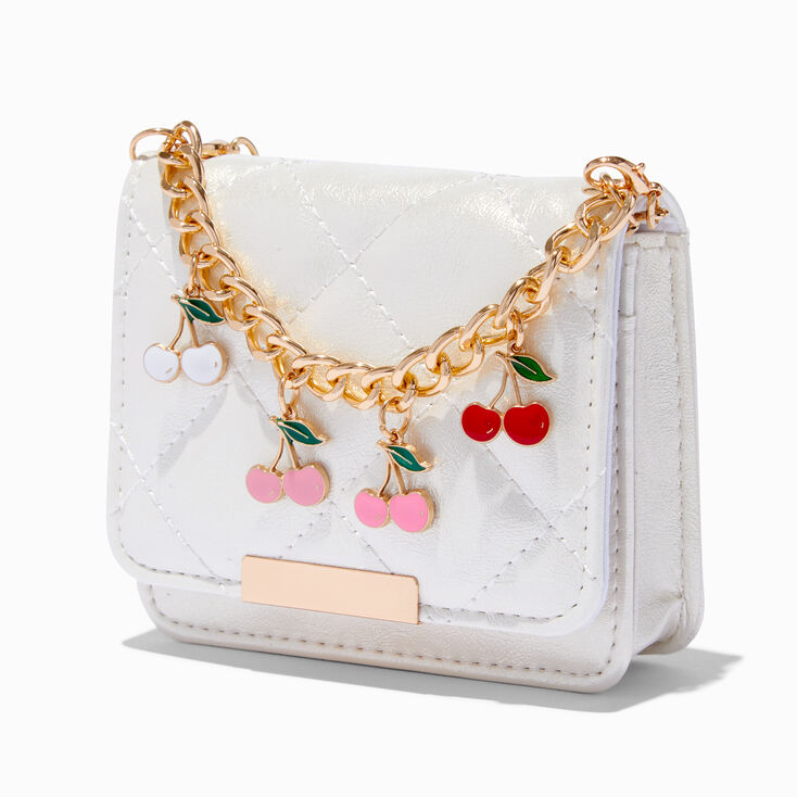 Cherry White Quilted Crossbody Wallet,