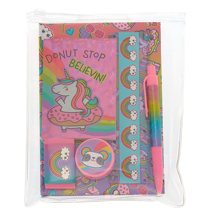 Claire's Lot de 6 articles de papeterie arc-en-ciel « Donut Stop Believin »