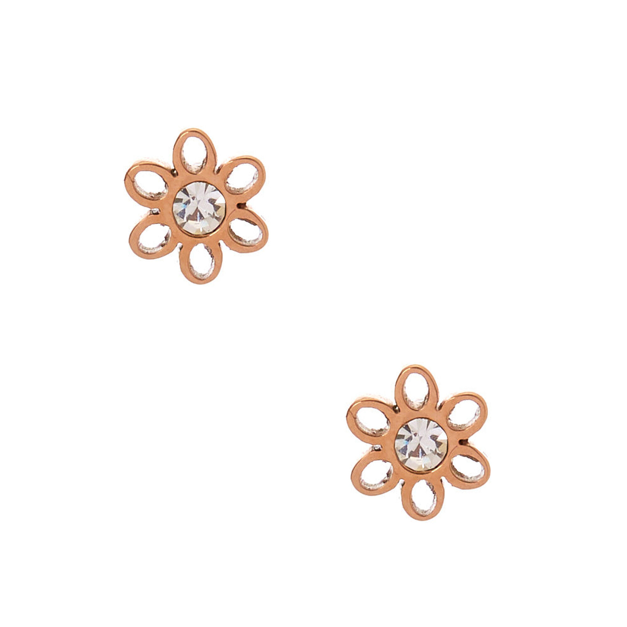 View Claires Rose Titanium Crystal Daisy Stud Earrings Gold information