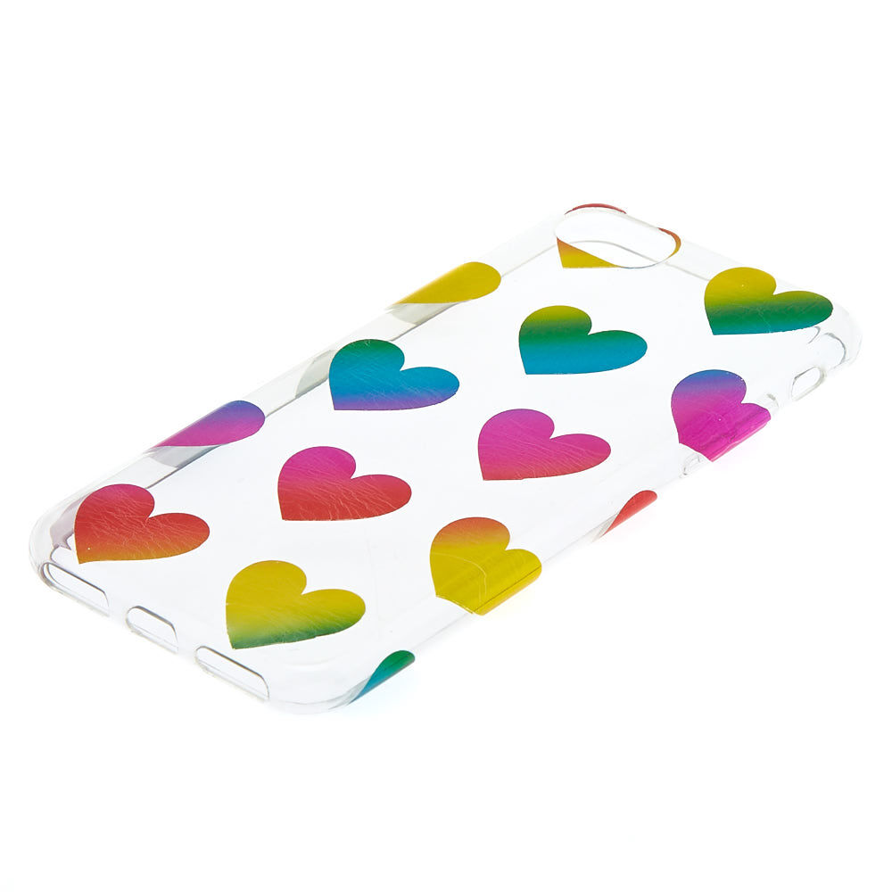 Clear Metallic Rainbow Hearts Phone Case - Fits iPhone 6/7/8,