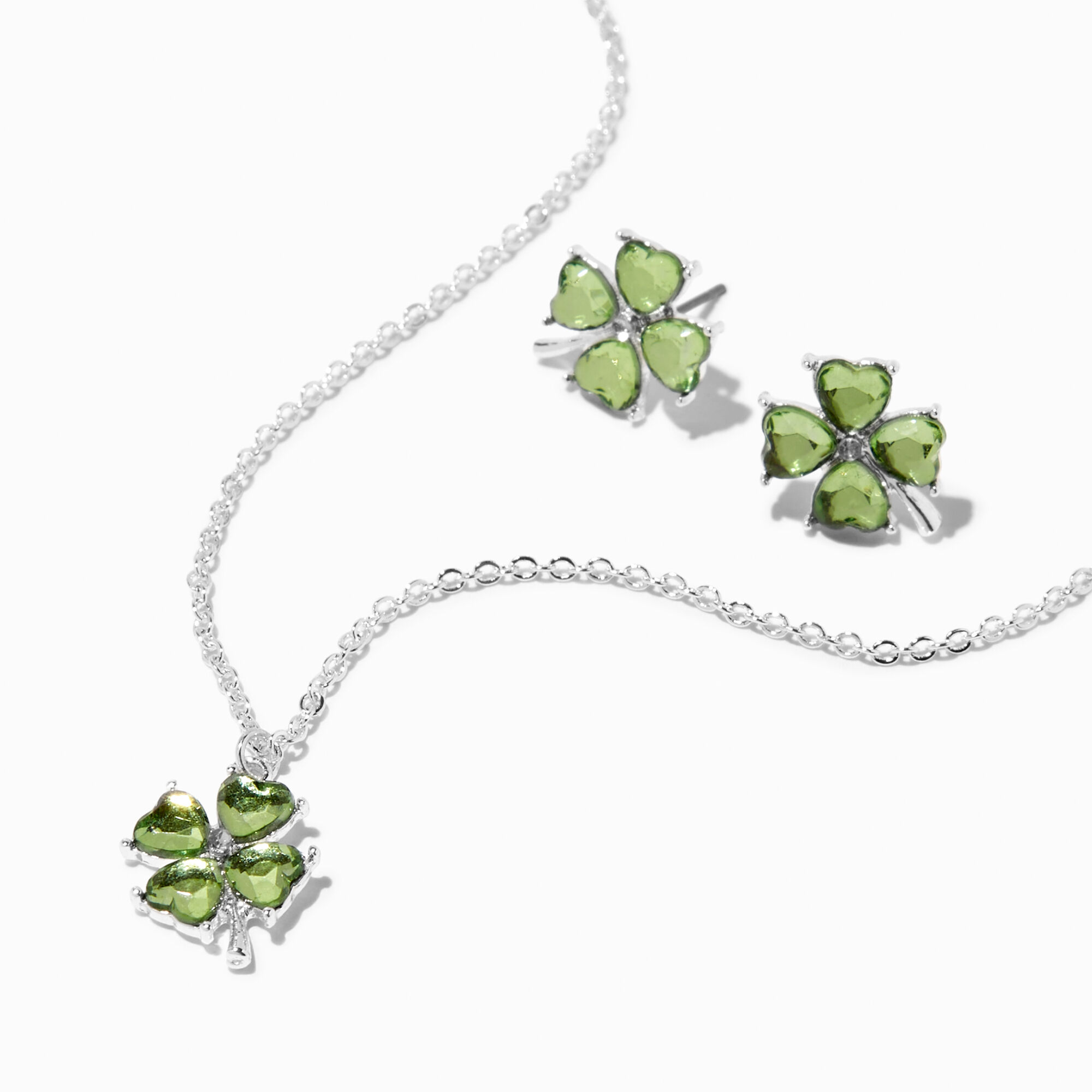 Four Leaf Clover Pendant Necklace and Earrings Set