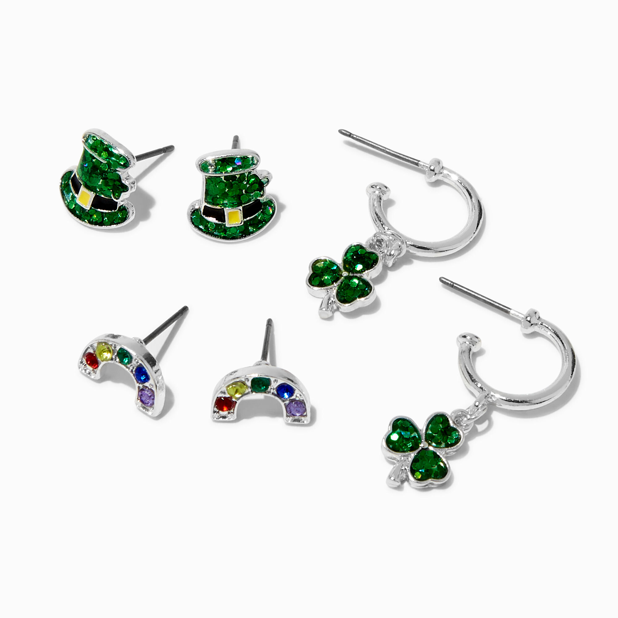 View Claires St Patricks Day Gemstone Icons Earring Set 3 Pack Silver information