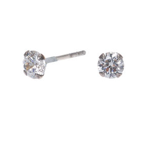 Clous d&#39;oreilles en argent avec strass rond en zircon cubique - 4&nbsp;mm,