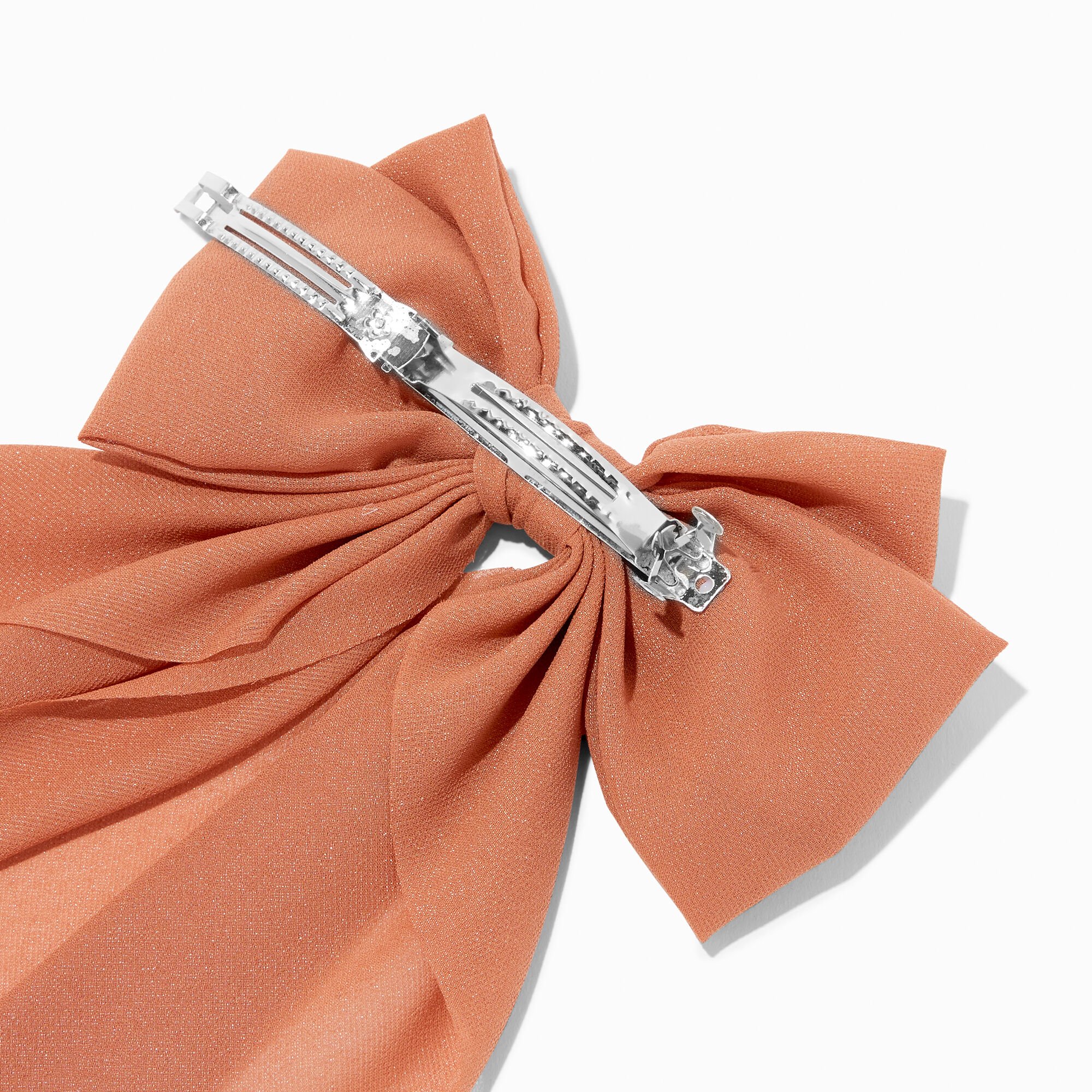 Caramel Brown Sheer Long Tail Hair Bow Clip,