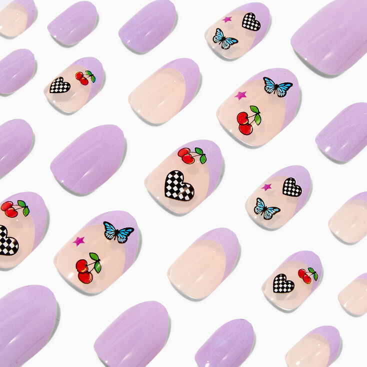 Purple French Tip Icons Stiletto Press On Vegan Faux Nail Set - 24 Pack,