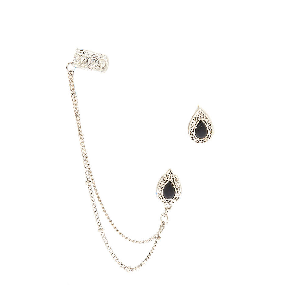 silver teardrop connector earring set
