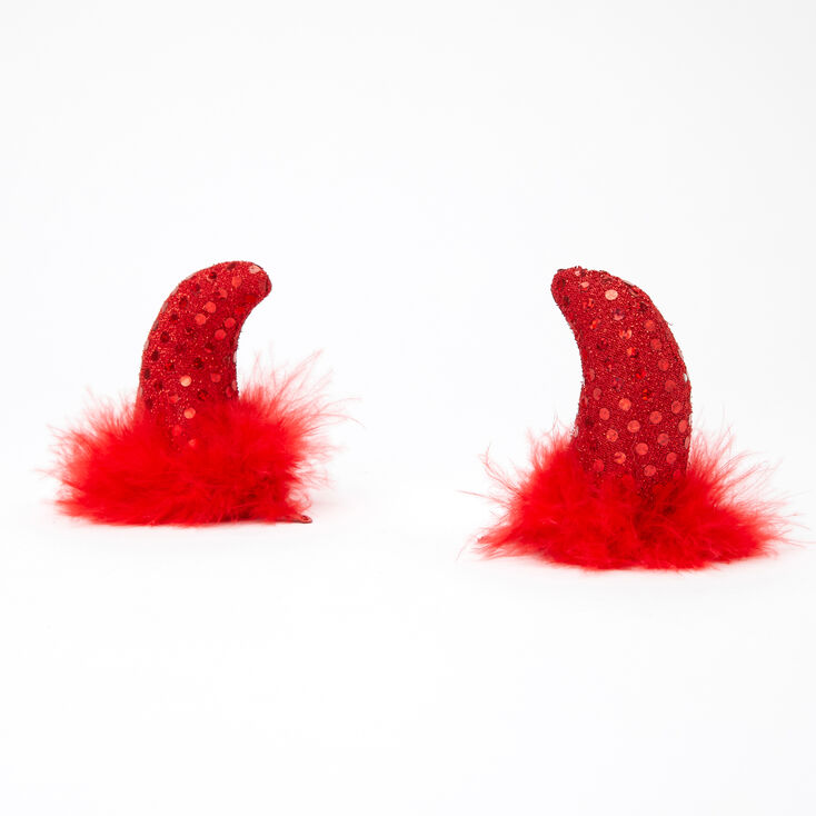 Sequin Devil Horns Snap Hair Clips - Red, 2 Pack,