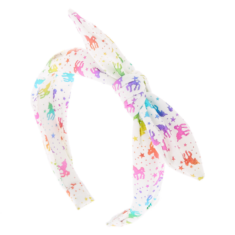 Rainbow Unicorn Foil Knotted Bow Headband