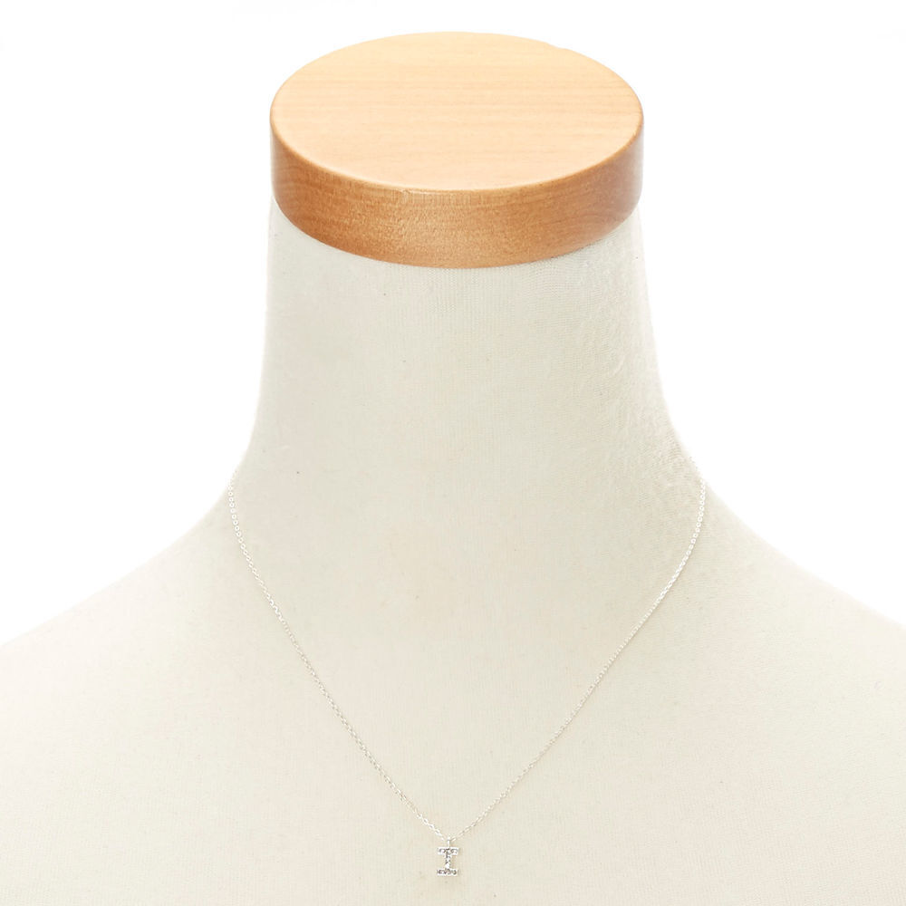 Silver Embellished Initial Pendant Necklace - I,