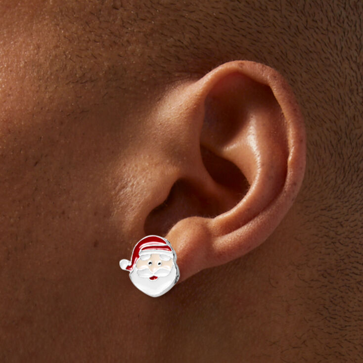 Clous d&#39;oreilles &eacute;maill&eacute;s t&ecirc;te de P&egrave;re No&euml;l,