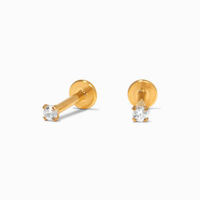C LUXE by Claire&#39;s Gold Titanium Cubic Zirconia 2mm Round Flat Back Stud Earrings,